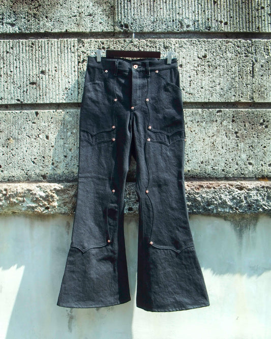 SWEEP Wknee BELL BOTTOM PANTS -Black One-wash -